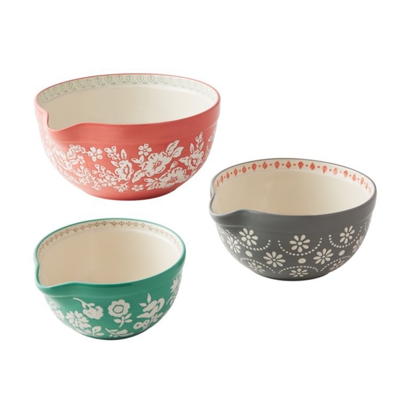 🌺 New Pioneer Woman Fancy Flourish 3-Piece Ceramic Mixing Bowl Set - Picture 5 of 6